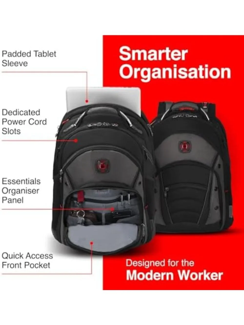 Stylish 16-Inch Laptop Backpack for Men & Women, Black/Grey, Durable & Versatile